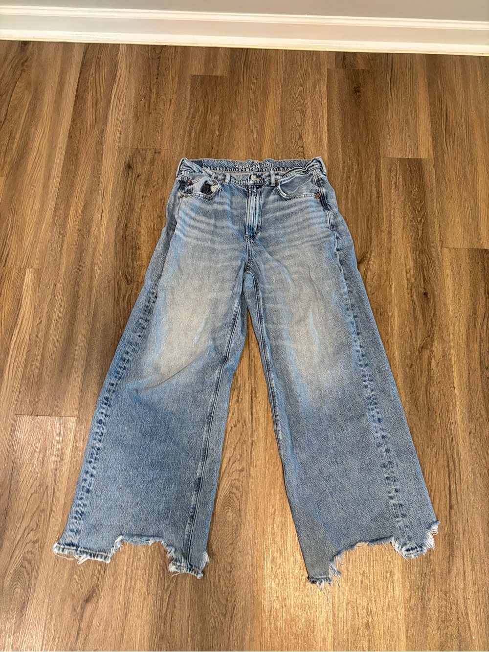 American Eagle super high rise baggy wide leg - distressed hem